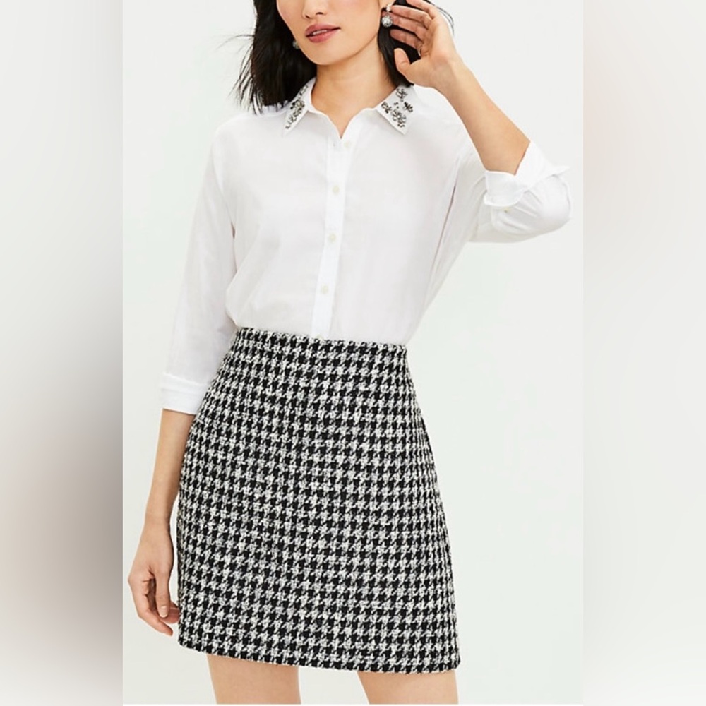 LOFT Black and White Houndstooth Mini Skirt